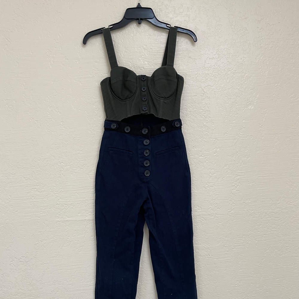 Cute Self-Portrait denim jumpsuit with cutout.